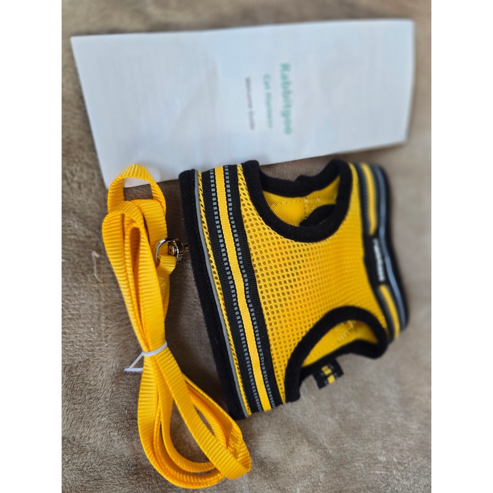 Rabbitgoo Cat Harness and Leash Set Yellow Reflective Mesh Escape Proof Large